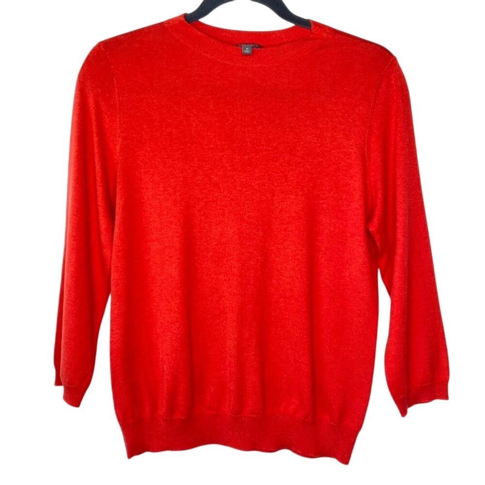 Talbots Red Silk Cotton Blend 3/4 Crew Neck Lightweight Sweater Size Medium
